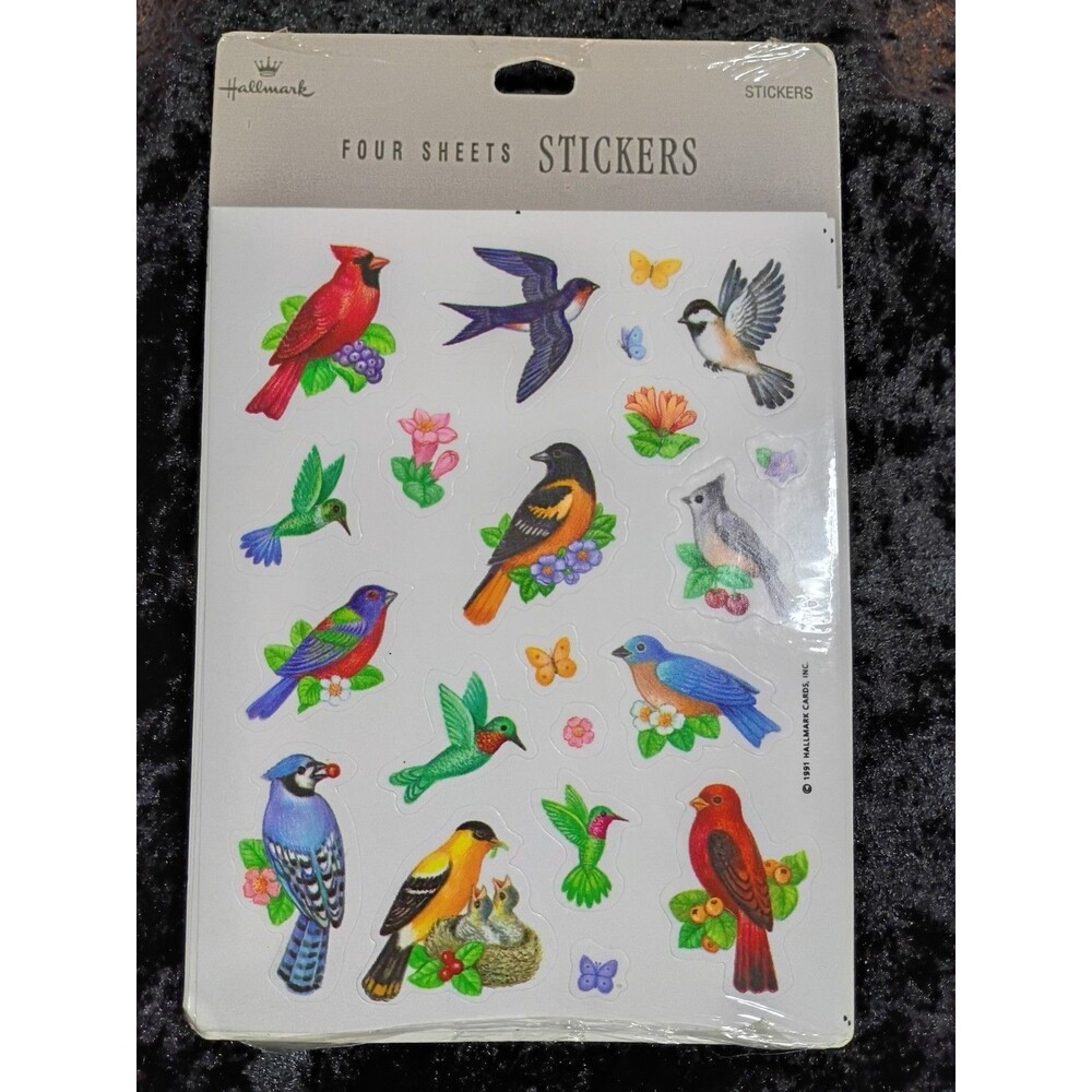 Vintage Hallmark 1991 Bird Stickers Hummingbird Cardinal 84 Count 4 Sheets